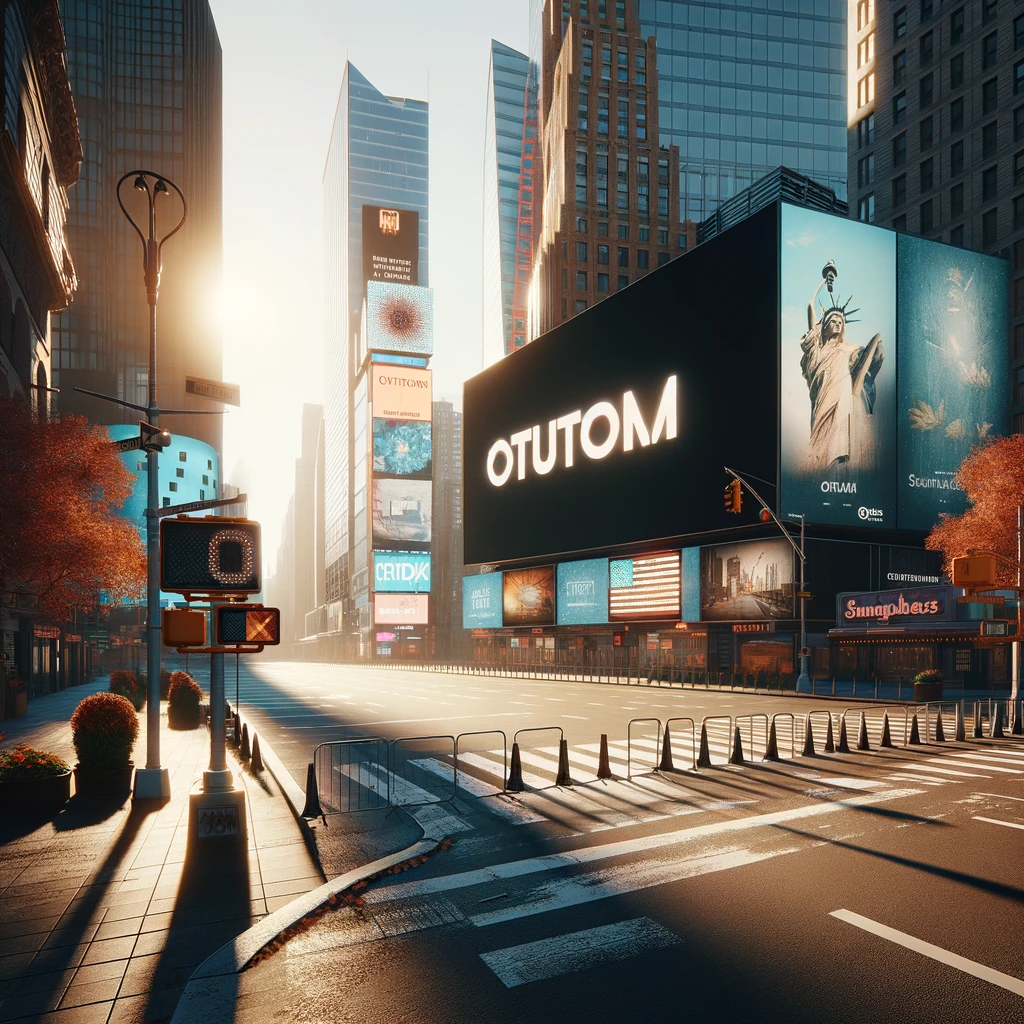 A realistic and empty Times Square in New York during autumn
